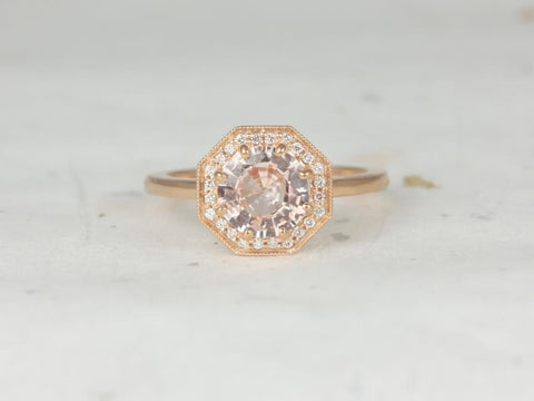 1.59ct Ready to Ship Winona 14kt Rose Gold Peach Champagne Sapphire Art Deco Halo Engagement Ring