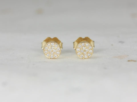 Diskco 5mm 14kt Yellow Gold Diamond Pave Disk Dainty Stud Earrings