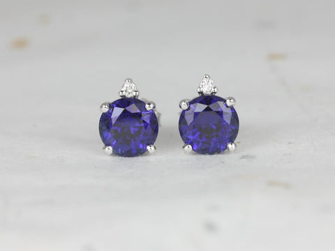 Ready to Ship Nicole 14kt Gold 7mm Round Blue Sapphire and Diamond Stud Earrings