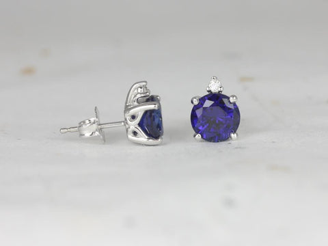 Ready to Ship Nicole 14kt Gold 7mm Round Blue Sapphire and Diamond Stud Earrings
