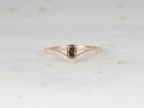 Rosados Box Ready to Ship Anaya 0.26cts 14kt Rose Gold Oval Chevron Flair Cognac Diamond Stackable Ring (S.L.A.Y. Collection)