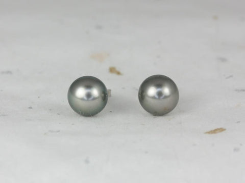 Ready to Ship Tahitian Black Pearl 8.5-9mm 14kt White Gold Classic Stud Earrings