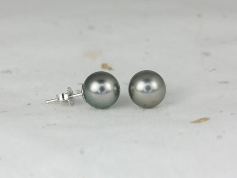 Rosados Box Ready to Ship Tahitian Black Pearl 8.5-9mm 14kt White Gold Classic Stud Earrings (Basics Collection)