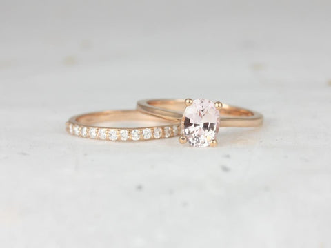 1.26ct Ready to Ship Skinny Lois & Tiffani 14kt Rose Gold Peach Champagne Sapphire Diamonds Oval Bridal Set