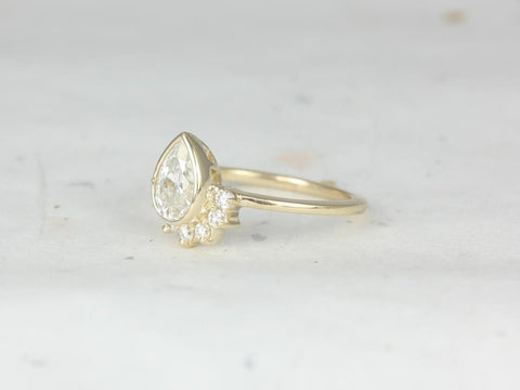 1ct Oana 8x5mm 14kt Gold Moissanite Diamonds Bezel Half Halo Pear Ring