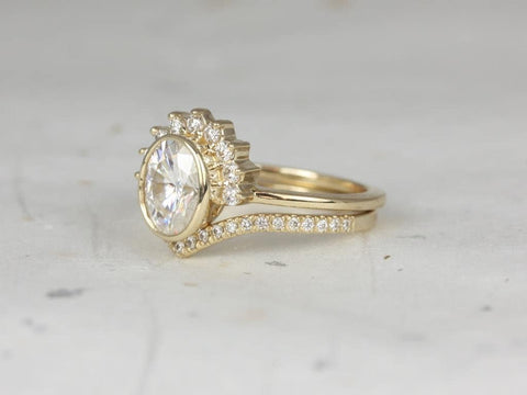 1.50ct Oksana 8x6mm & Chevy 14kt Gold Moissanite Diamond Oval Half Halo Bridal Set,Unique Wedding Ring,Oval Engagement Ring,Anniversary Gift