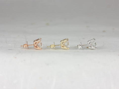 Ready to Ship Donna 7mm 14kt Rose Gold Round Forever One Moissanite Leaf Gallery Basket Stud Earrings