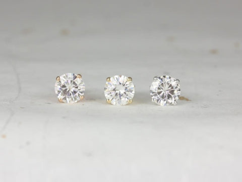 Ready to Ship Donna 7mm 14kt WHITE Gold Round Forever One Moissanite Leaf Gallery Basket Stud Earrings