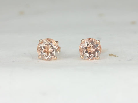Rosados Box Ready to Ship Donna 8mm 14kt Rose Gold Round Morganite Leaf Gallery Basket Stud Earrings