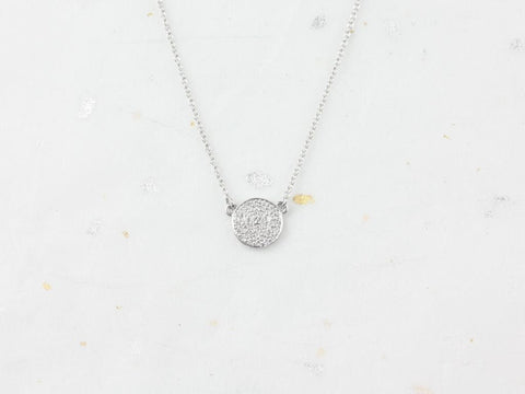 Ready to Ship Diskco 7mm 14kt WHITE Gold Diamond Floating Pave Disk Dainty Necklace