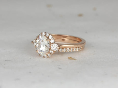 1.50ct Ready to Ship Britney 8x6mm 14kt Rose Gold Moissanite Diamonds Oval Unique Halo Bridal Set