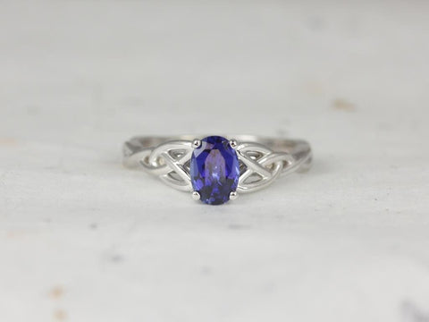 Ciara 7x5mm 14kt Gold Blue Sapphire Celtic Knot Oval Solitaire Ring