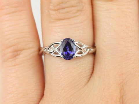 Ready to Ship Ciara 7x5mm 14kt White Gold Blue Sapphire Celtic Knot Triquetra Oval Solitaire Ring,Unique Celtic Knot Ring, Celtic Oval Ring