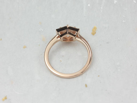 1.25ct Willis 7mm 14kt Rose Gold Moissanite Diamond WITHOUT Milgrain Hexagon Halo Ring