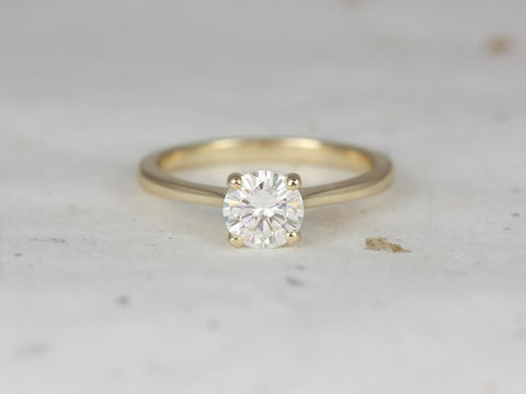 1ct Skinny Flora 6.5mm 14kt Gold Round Forever One Moissanite Dainty Thin Cathedral Solitaire Engagement Ring
