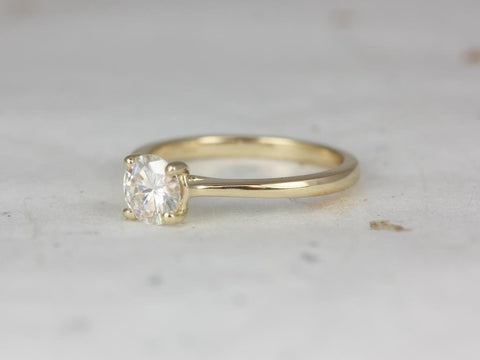 1ct Skinny Flora 6.5mm 14kt Gold Moissanite Minimalist Round Solitaire Ring