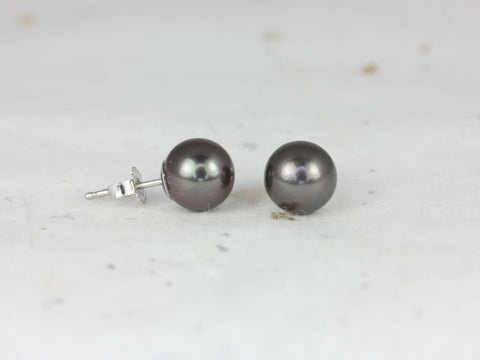 Rosados Box Ready to Ship Tahitian Black Pearl 8-8.5mm 14kt White Gold Classic Stud Earrings (Basics Collection)