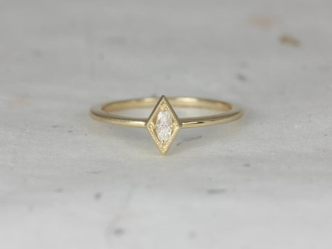 Loris 14kt Moissanite WITH Milgrain Art Deco Stacking Ring,Pinky Ring,Marquise Ring,Vintage Ring,Unique Ring,Petite Ring,Dainty Diamond Ring