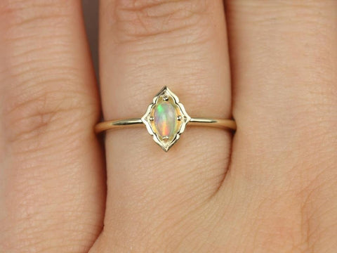 14kt YELLOW Gold Ready to Ship Leanne 5x3mm Oval Opal Unique Bezel WITHOUT Milgrain Scalloped Ring (S.L.A.Y. Collection)