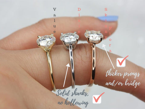 2ct Skinny Alberta 8mm & Ember 14kt Rose Gold Forever One Moissanite Diamond Dainty Round Solitaire Bridal Set