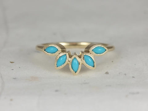 Ready to Ship Petunia 14kt Yellow Gold Marquise Turquoise Leaves WITH Milgrain Tiara Nesting Ring