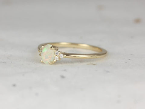Ready to Ship Juniper 6x4mm 14kt Yellow Gold Opal Sapphire Cluster 3 Stone Oval Ring