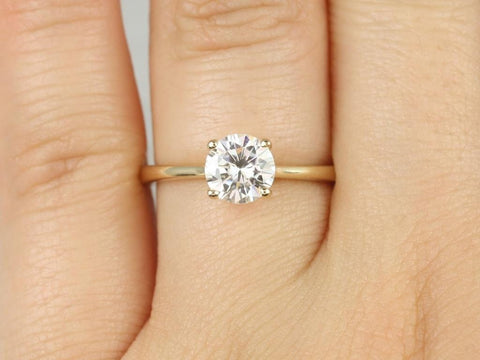 1ct Skinny Flora 6.5mm 14kt Gold Round Forever One Moissanite Dainty Thin Cathedral Solitaire Engagement Ring