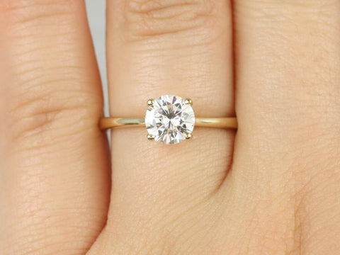 1ct Skinny Flora 6.5mm 14kt Gold Round Moissanite Dainty Thin Cathedral Solitaire Engagement Ring