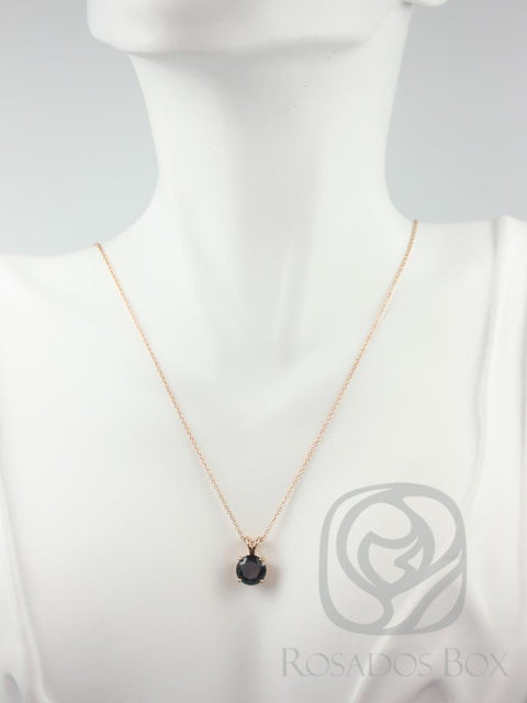 Ready to Ship Donna 8mm 14kt Rose Gold Round Black Onyx Leaf Gallery Basket Solitaire Necklace
