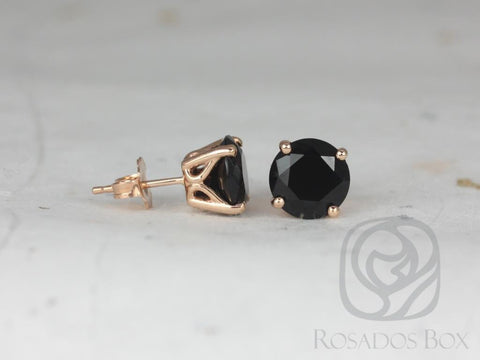 Rosados Box Donna 8mm 14kt Rose Gold Round Black Onyx Leaf Gallery Basket Stud Earrings