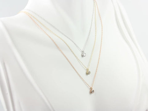 Ready to Ship Margie 14kt ROSE Gold Dainty Diamond Solitaire Necklace,Floating Diamond Layering Necklace, Minimalist Necklace