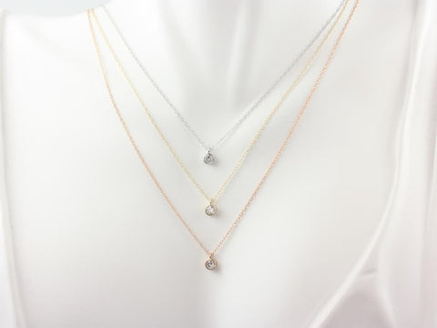 Ready to Ship Margie 14kt ROSE Gold Dainty Diamond Solitaire Necklace,Floating Diamond Layering Necklace, Minimalist Necklace