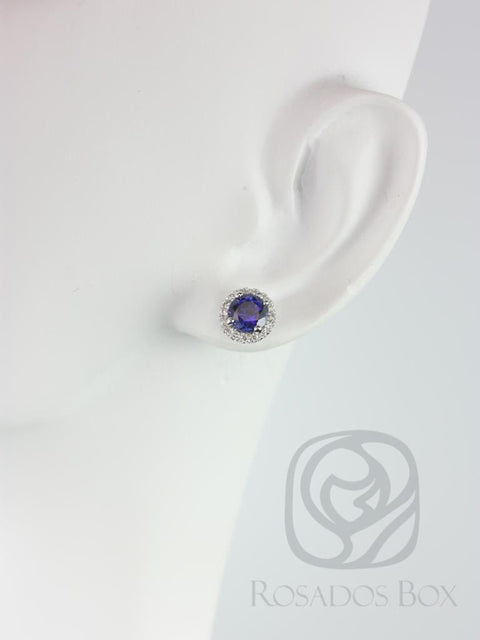 Ready to Ship Gemma 5mm 14kt White Gold Round Blue Sapphire and Diamonds Halo Stud Earrings