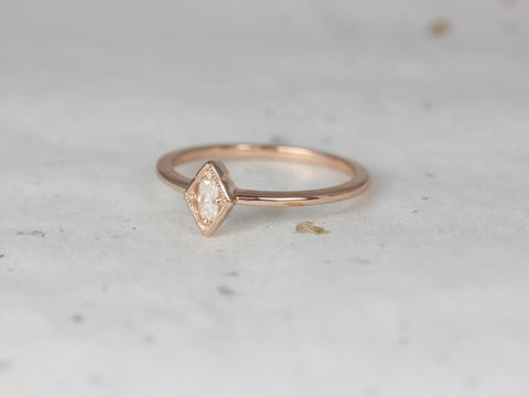 Ready to Ship Leanne 14kt Rose Gold Oval Forever One Moissanite Marquise Bezel WITH Milgrain Vintage Ring (S.L.A.Y. Collection)