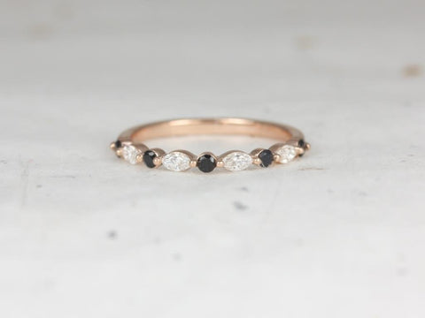 Ready to Ship Petite Cher 14kt YELLOW Gold Marquise Round Diamond & Grey Sapphire Floating Single Prong HALFWAY Eternity Ring