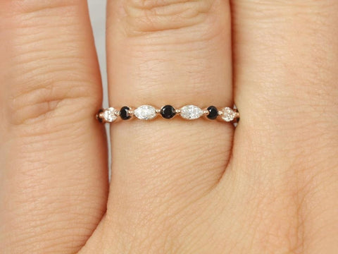 Ready to Ship Petite Cher 14kt WHITE Gold Marquise Round Diamond & Light Blue Sapphire Single Prong HALFWAY Eternity Ring