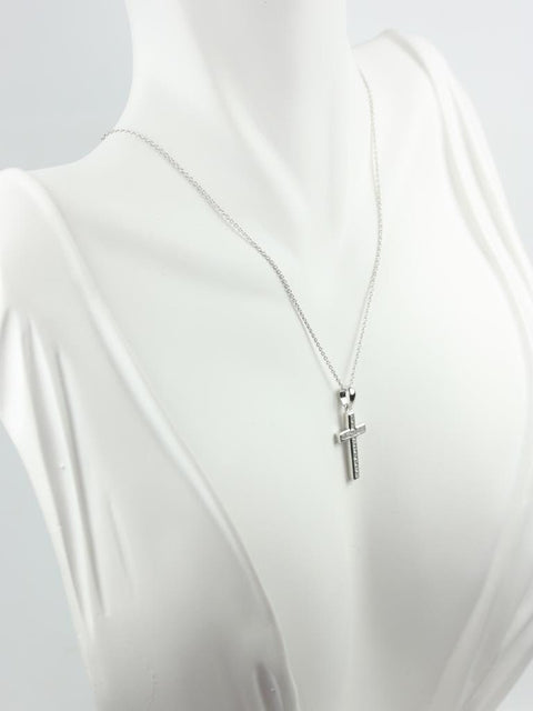 Petite Diamond Cross Necklace,Channel Set Cross,Religious Diamond Necklace,14kt White Gold,Edna Necklace,