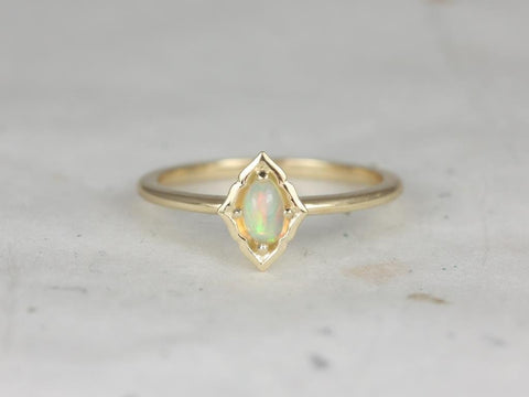14kt YELLOW Gold Ready to Ship Leanne 5x3mm WITHOUT Milgrain Opal Scalloped Bezel Ring