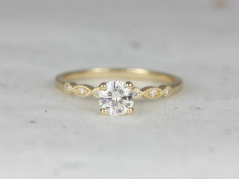 0.50ct Ready to Ship Gale 5mm 14kt Moissanite Diamonds WITH Milgrain Round Solitaire Ring