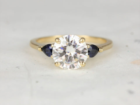 2cts Ready to Ship Elise 8mm 14kt Solid Gold Moissanite Sapphire Dainty Minimalist Cluster Round 3 Stone Engagement Ring