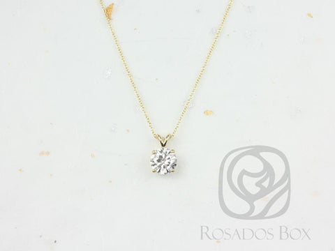 Ready to Ship Donna 8mm 14kt WHITE Gold Round Moissanite Solitaire Leaf Gallery Basket Necklace