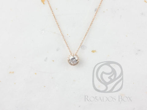 0.50ct Ready to Ship Gemma 5mm 14kt WHITE Gold Round Moissanite Diamonds Halo Floating Necklace