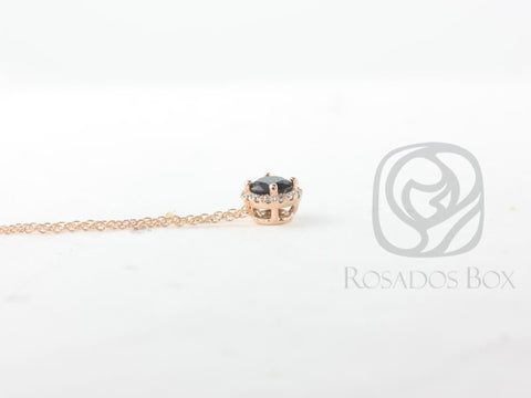 Rosados Box Gemma 5mm 14kt Rose Gold Round Black Onyx and Diamonds Halo Floating Necklace