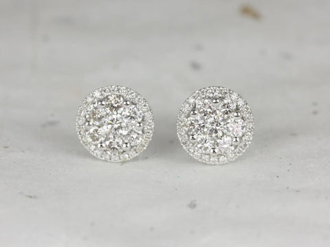 1ct Round Diamonds Cluster Halo Stud Earrings,14kt Solid White Gold,Danice Studs