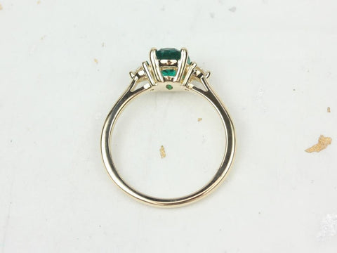 Gloria 8x6mm 14kt Gold Green Emerald Diamond 3 Stone Oval Engagement Ring