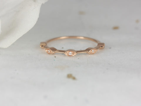 Ready to Ship Ultra Petite Athena 14kt Rose Gold Diamond Dainty Floating Marquise Leaves HALFWAY Eternity Band Ring