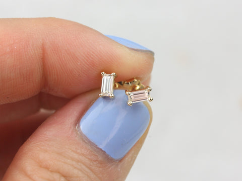 Ultra Petite Betty 14kt Gold Moissanite Baguette Stud Earrings
