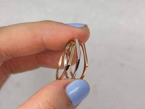 Ultra Petite Everly PLAIN 14kt Solid Gold Flat Top Stacking Ring,Petite Dainty Unique Ring
