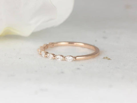 Ultra Petite Leona 14kt Rose Gold Marquise Diamond Floating Single Prong HALFWAY Eternity Ring Ring