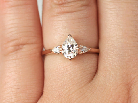 0.75ct Petite Evette 7x5mm 14kt Moissanite Diamond Three Stone Pear Ring,Pear Engagement Ring,Minimalist Pear Ring,Anniversary Gift